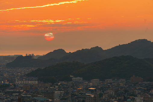 Sunset behind the Seto Sea in Matsuyama, Japan