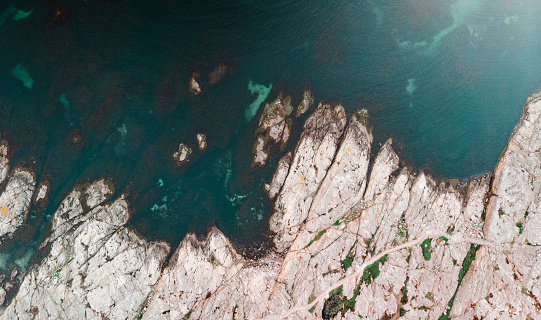 Aerial view of the archipelago of Sweden on a summer day.