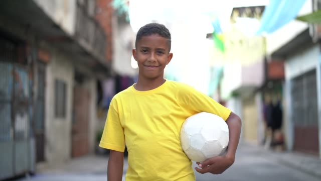 Brazilian Kid Playing Soccer Portrait