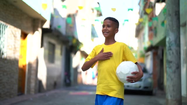 Brazilian Kid Playing Soccer Portrait