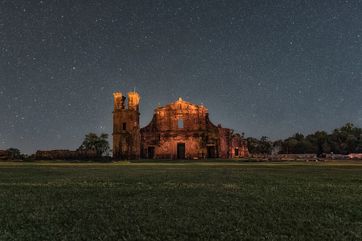 Night photo of the ruins of São Miguel das Missões, Rio Grande do Sul, Brazil