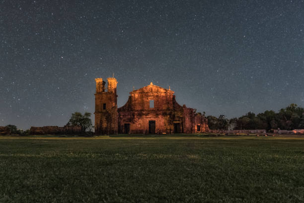 Night photo of the ruins of São Miguel das Missões, Rio Grande do Sul, Brazil stock photo