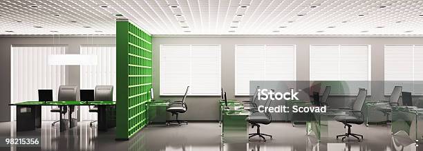 Office Panorama 3d Stock Photo - Download Image Now - Jalousie Window, Armchair, Black Color