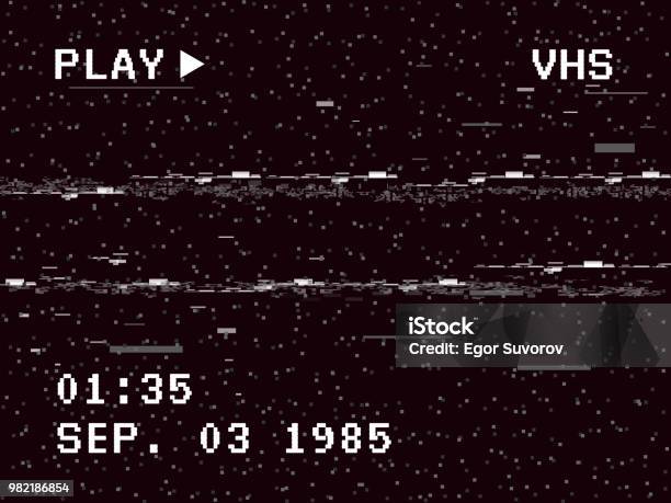 Glitch Camera Effect Retro Vhs Background Old Video Template No Signal Tape Rewind Vector Illustration Stock Illustration - Download Image Now
