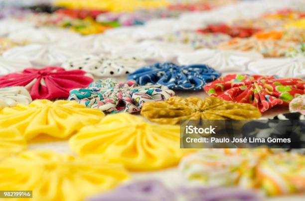 Several Pieces Of Fuxico Sewn Together Forming A Bedspread Handmade Artisanal Craft Colorful Stock Photo - Download Image Now