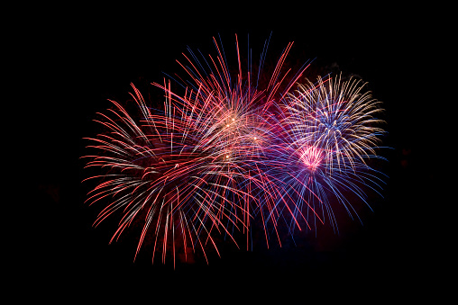 An assortment of fireworks on a black sky. Fourth of July celebration