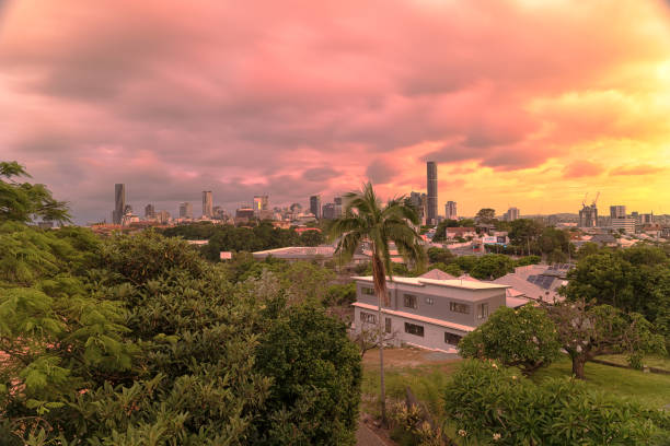 A fiery cloudy sunset in Brisbane Australia