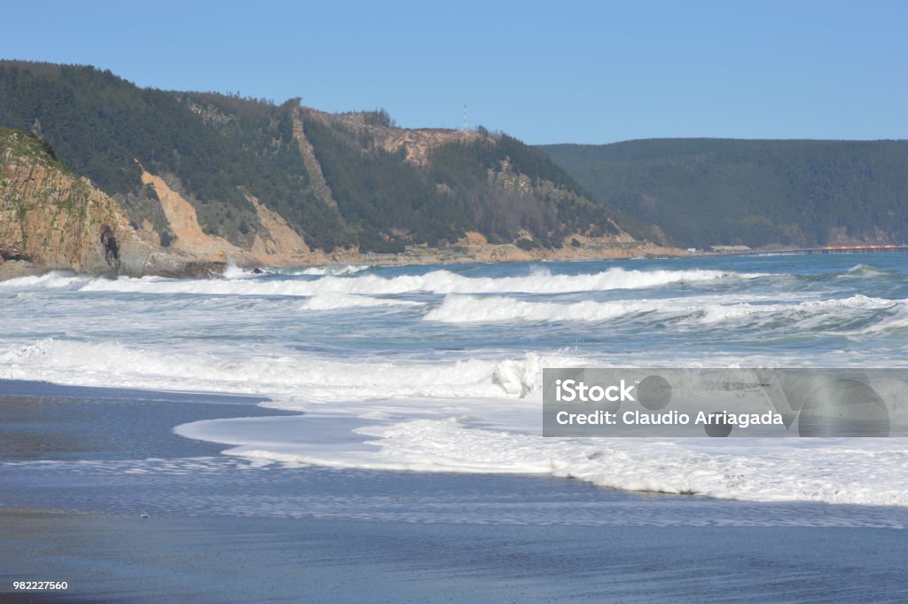 Constitution, Chile. Constitution Beach in the coastal area of the Maule region, central Chile. Beach Stock Photo