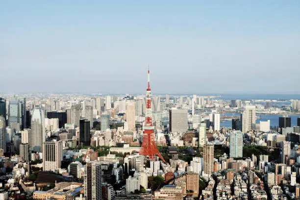 Tokyo, Japan - April 2018 : Tokyo cityscape with Tokyo Tower