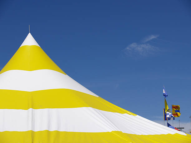 Circus tent with flag isolated on a white background.Could be useful in a circus or big tent sale composition.This is a detailed 3d rendering.