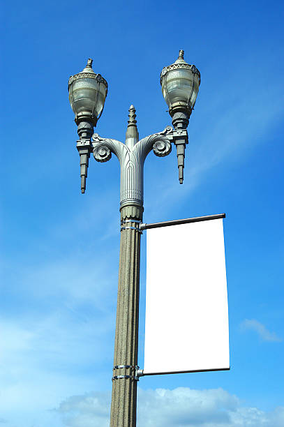 Art Deco Street Lamp with Blank Banner stock photo