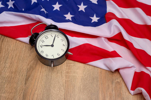 istock USA flag and alarm clock 982260206