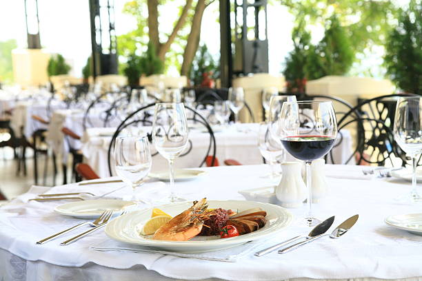 istock Formal restaurant terrace place setting with shrimp dish 98226037