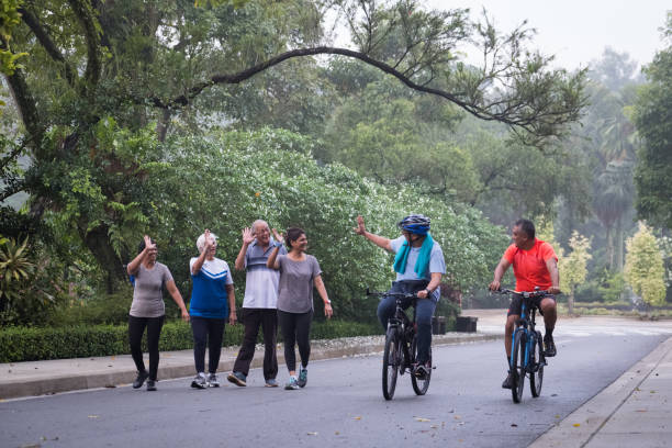 istock Group of active seniors greet each other in the park 982260528