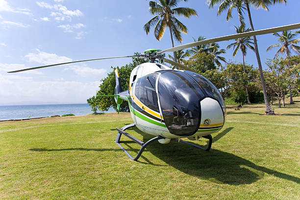 Helicopter on a Caribbean Island stock photo