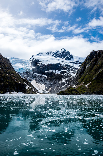 Mountain range and Holgate glacier of Kenai Fjords National Park, Alaska