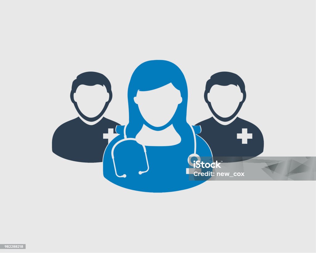 Medical Team Icon. Male and female doctor symbols on gray background. Icon Symbol stock vector