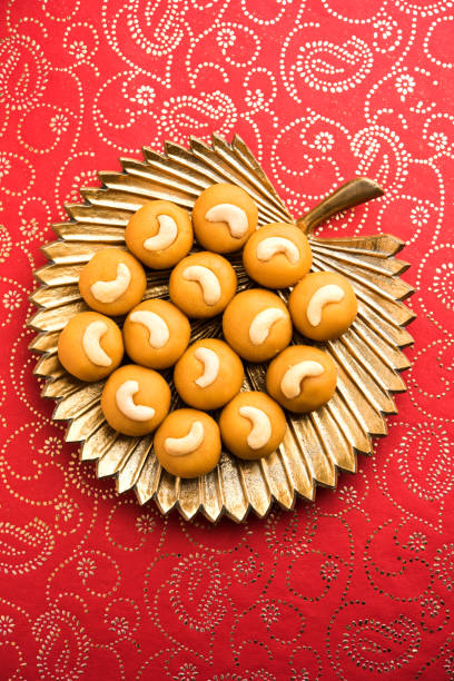 Rava Ladoo Or Semolina Laddu With Cashew Nut Topping Popular Festival Food  From India Served In A Plate Selective Focus Stock Photo - Download Image  Now - iStock