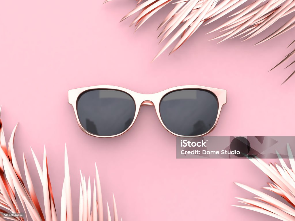 Escena abstracto gafas de sol verano concepto 3d representación de color de rosa - Foto de stock de Gafas de sol libre de derechos