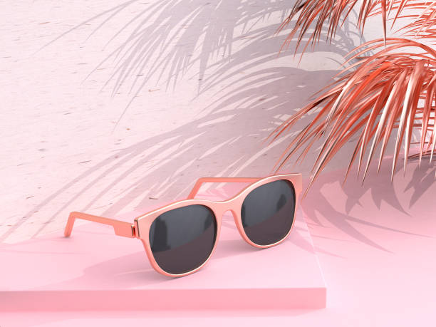 istock 3d rendering Pink scene abstract sunglasses coconut leaf summer concept 982304740