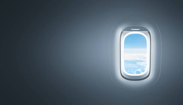 Airplane window with copy space stock photo