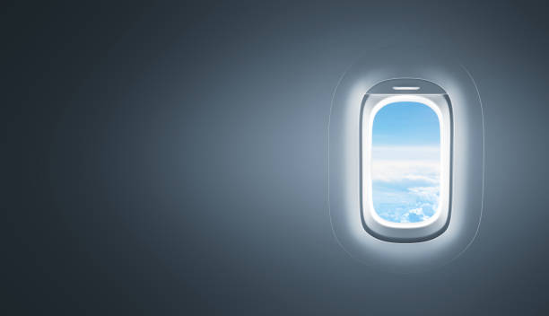 airplane window with copy space - airplane porthole imagens e fotografias de stock