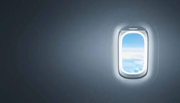 Airplane window with copy space - 3d Rendering