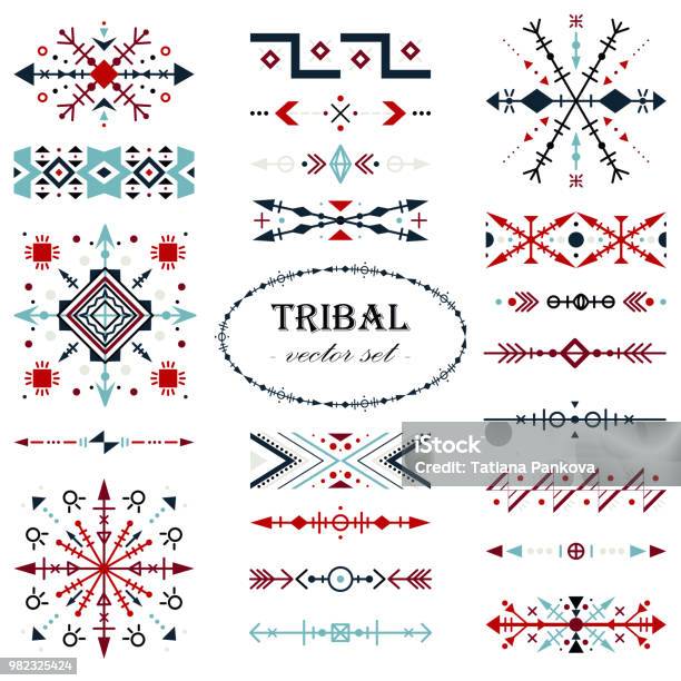 Vetores de Conjunto De Vetor Tradicional Colorido Escova Consta No Estilo Tribal e mais imagens de Tribo Norte-Americana