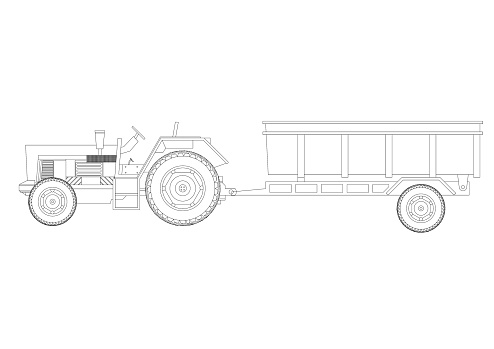 tractor with trailer blueprint - isolated