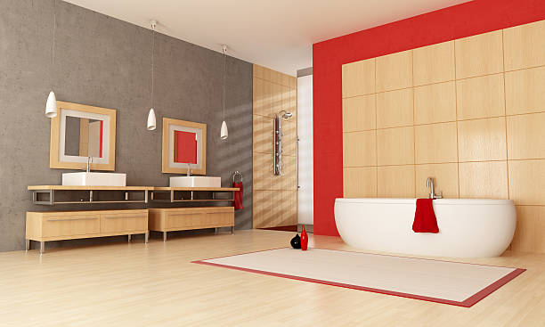 istock Contemporary bathroom with red accents 98235292
