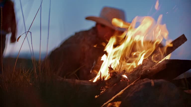 Utah Rancher Family by the bonfire