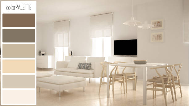 istock Interior design concept, architect designer, modern scandinavian living room draft with color palette, background idea 982365716