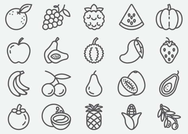 obst linie symbole - fruit icons stock-grafiken, -clipart, -cartoons und -symbole