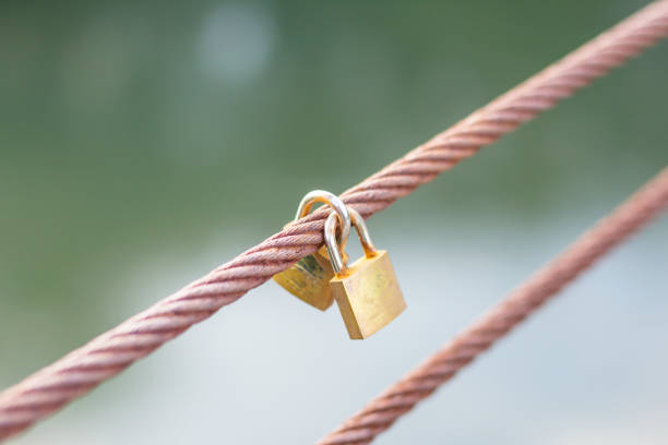 Golden Heart shaped padlock on chain