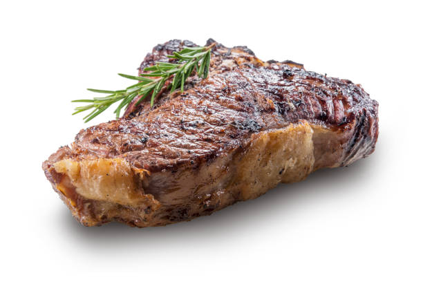 Whole grilled T-bone steak with rosemary Whole grilled T-bone steak with rosemary isolated on white background t bone steak stock pictures, royalty-free photos & images