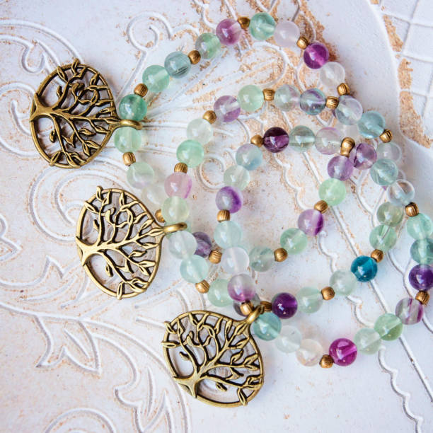 istock Three natural Fluorite stone beads bracelets 982382968