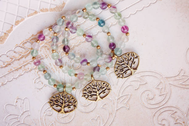 istock Three natural Fluorite stone beads bracelets 982382974