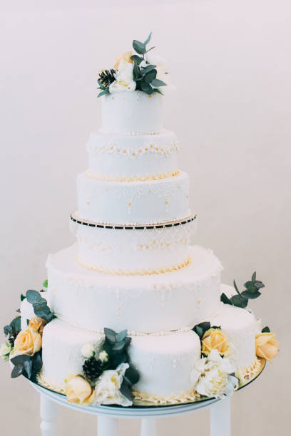 istock White wedding cake with flowers 982395226