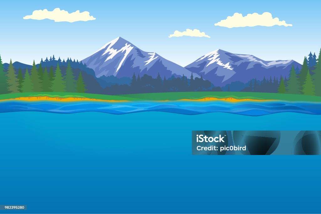 Schöne Landschaft mit Wald, Berg und See - Lizenzfrei Berg Vektorgrafik