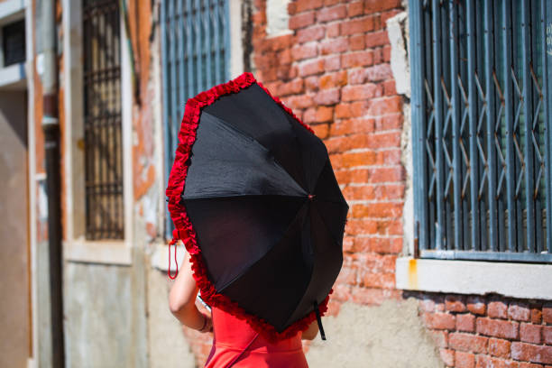 Woman from behind with umbrella in Venice