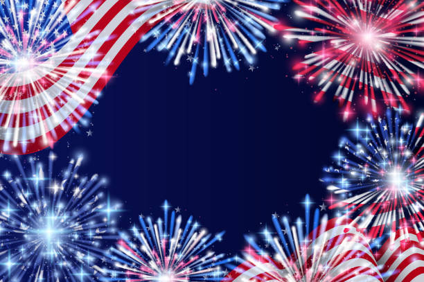 istock 4th of July, American Independence Day celebration Flyer, Banner, Template or Invitation design with National Flag and Sparkling Fireworks. 982409658