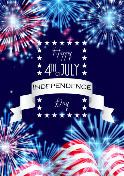 istock 4th of July, American Independence Day celebration Flyer, Banner, Template or Invitation design with National Flag and Sparkling Fireworks. 982412886
