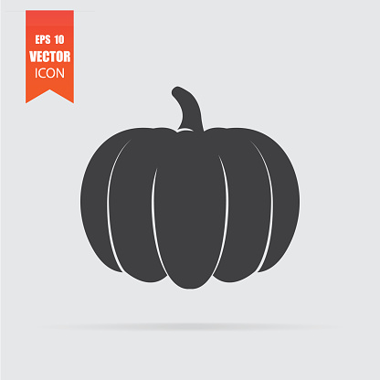 Pumpkin icon in flat style isolated on grey background. For your design, logo. Vector illustration.