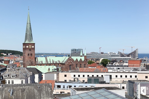 View of the city of Aarhus in Denmark from a rooftop