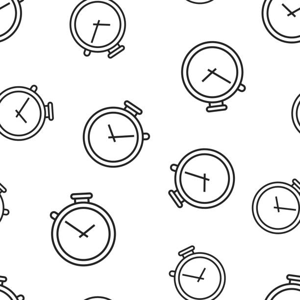 Clock timer icon seamless pattern background. Business concept vector illustration. Time alarm stopwatch clock symbol pattern. Clock timer icon seamless pattern background. Business concept vector illustration. Time alarm stopwatch clock symbol pattern. time designs stock illustrations