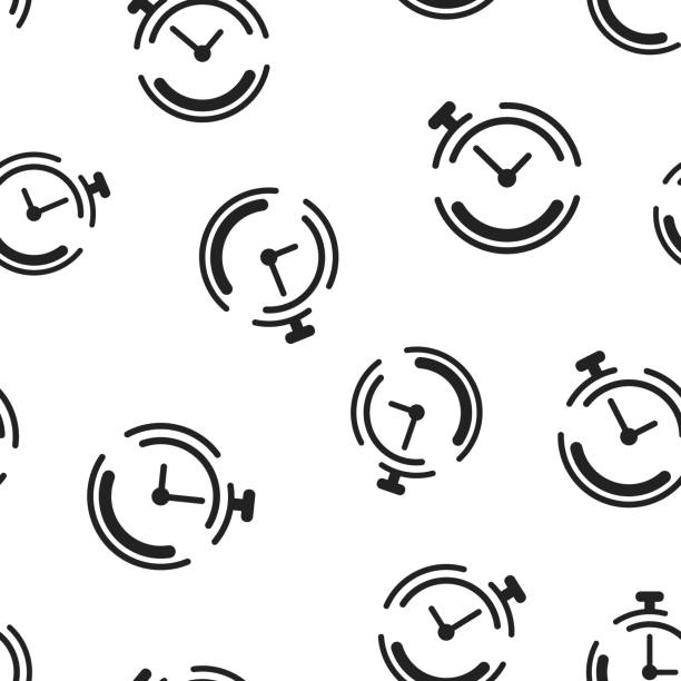 ilustrações de stock, clip art, desenhos animados e ícones de clock timer icon seamless pattern background. business concept vector illustration. time alarm stopwatch clock symbol pattern. - 12007