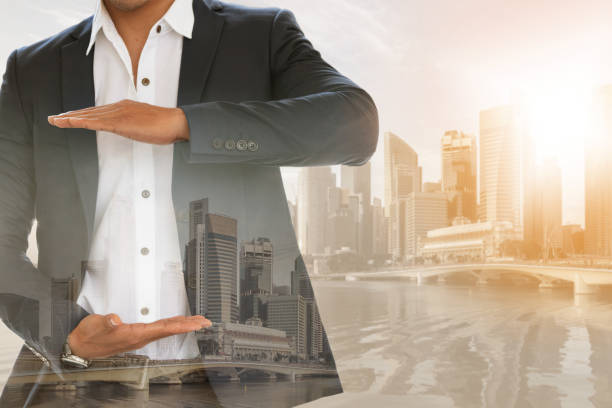 istock Businessman open hand for your text. 982437092