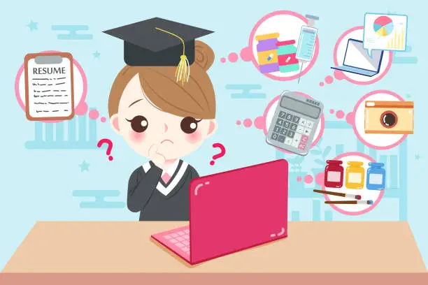 Vector illustration of cute cartoon graduate