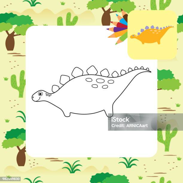 Cute Cartoon Dino Coloring Book Stock Illustration - Download Image Now - Animal, Animal Wildlife, Art