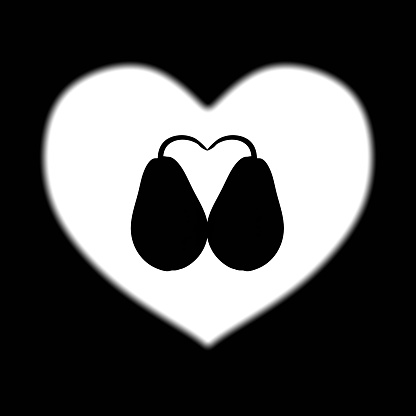 Two pears on a heart background silhouette on a white background